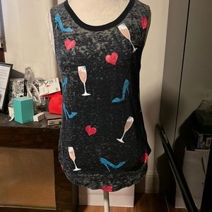 Chaser XS tank top grey with glittery hearts champagne glasses and high heels